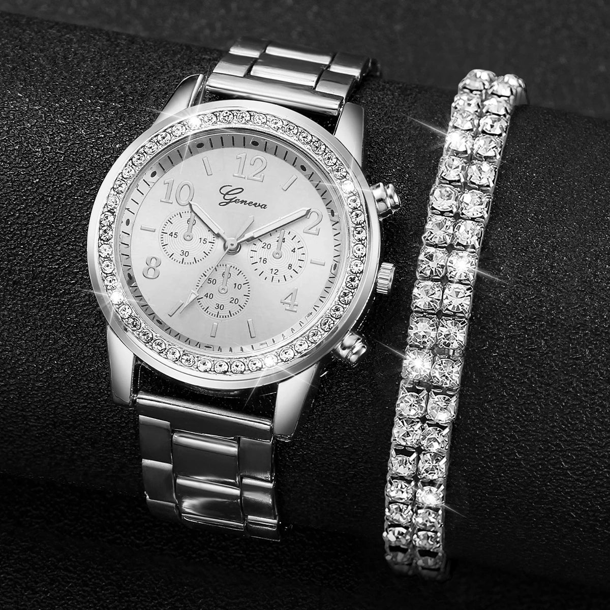 Women’s Silver Stainless Steel Quartz Watch with Diamond Bracelet