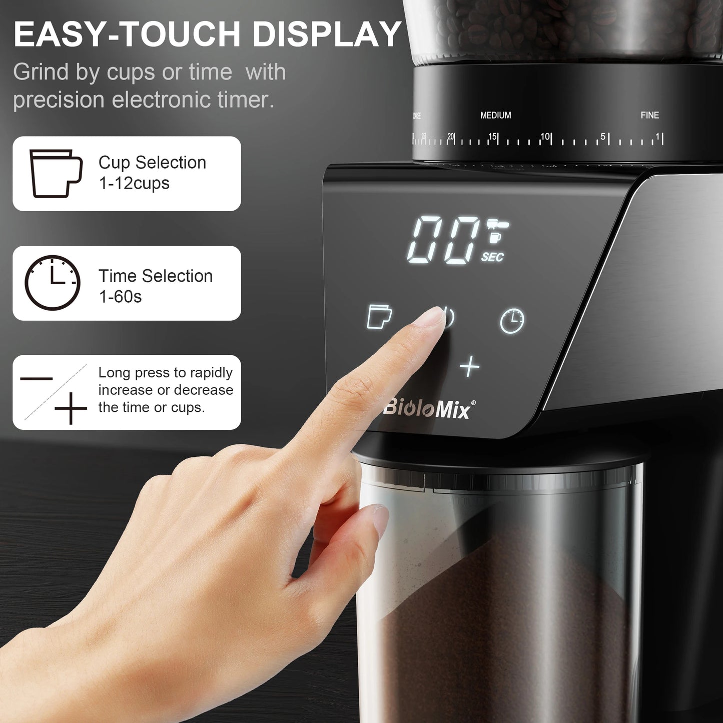 BioloMix Automatic Burr Coffee Grinder with 30 Settings