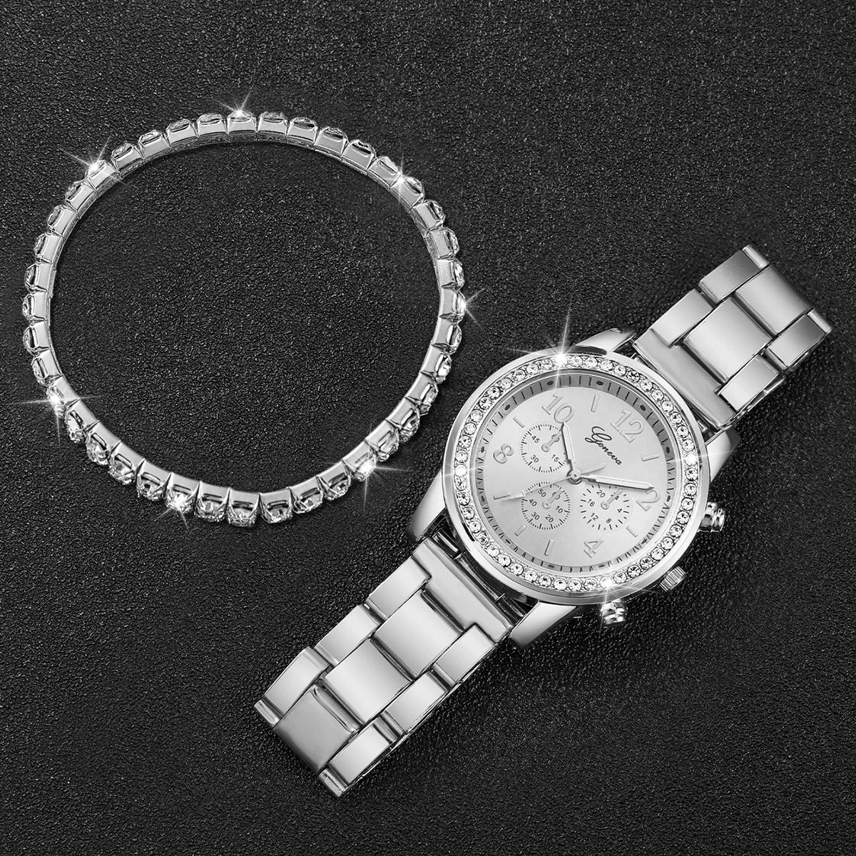 Women’s Silver Stainless Steel Quartz Watch with Diamond Bracelet