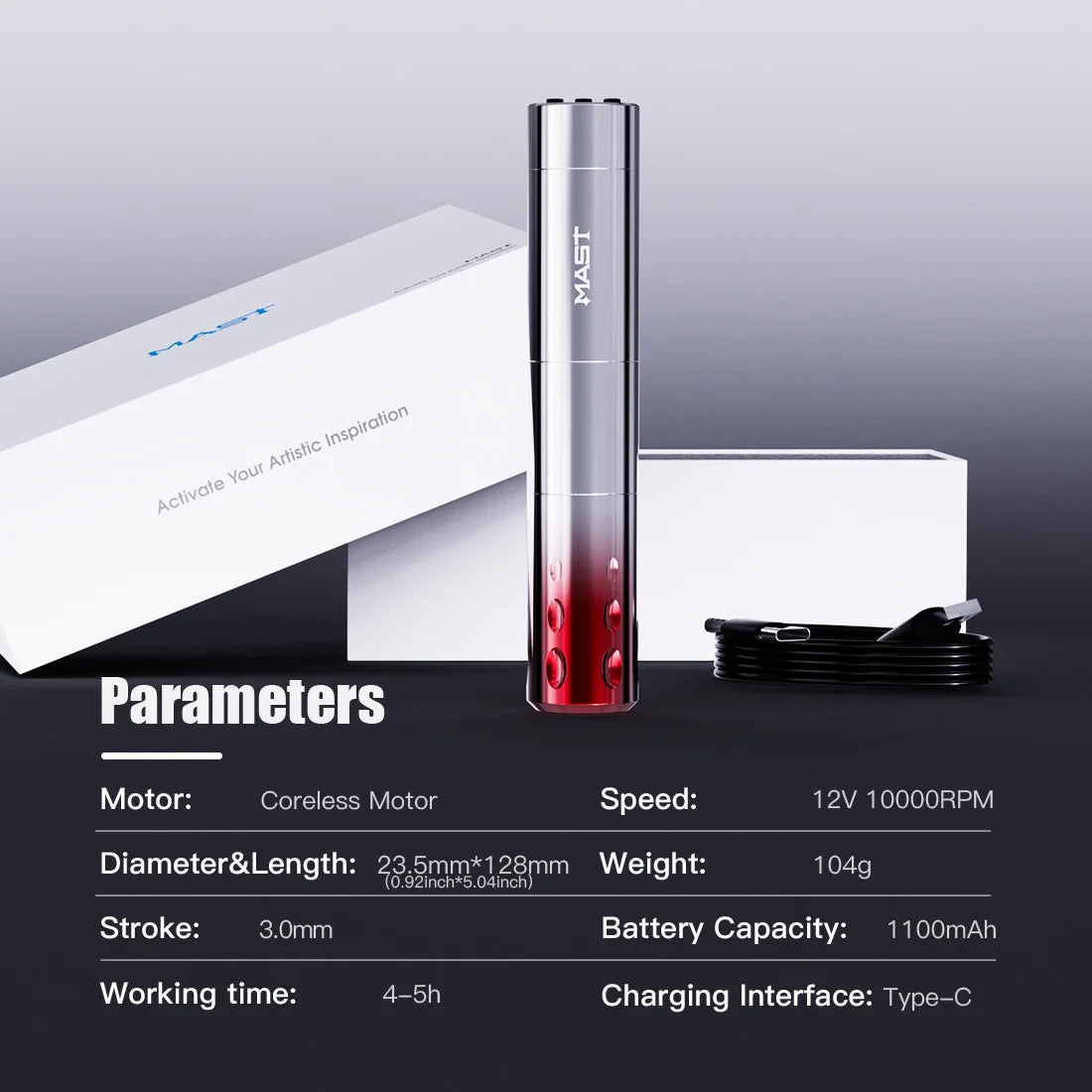 ChatGPT said: 3.0mm Stroke Mast Wireless Tattoo Pen with Coreless Motor