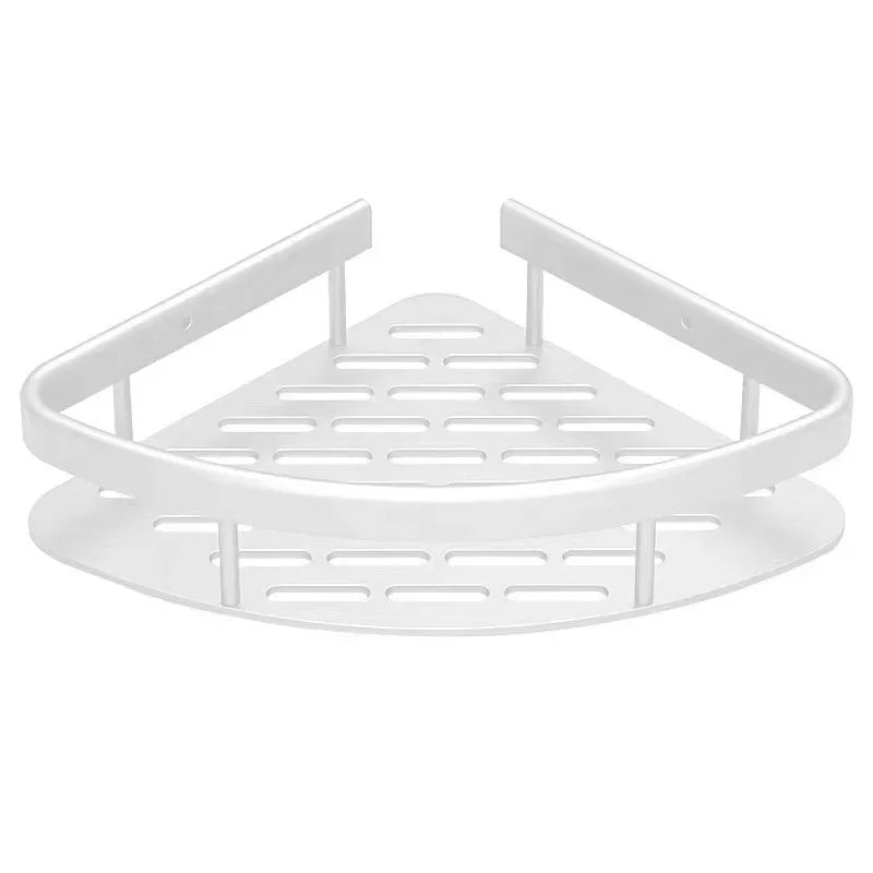 White No-Drill Triangular Bathroom Corner Storage Rack