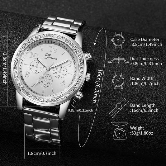 Women’s Silver Stainless Steel Quartz Watch with Diamond Bracelet